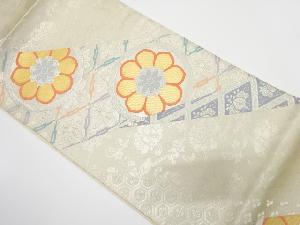 未使用品 斜め縞に花丸・古典柄織り出し 袋帯